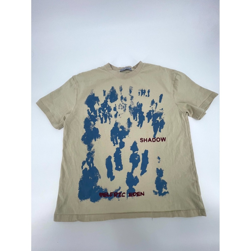 Aelfric Eden Shadow T-Shirt Mens Small Beige Distorted Portrait Print Streetwear